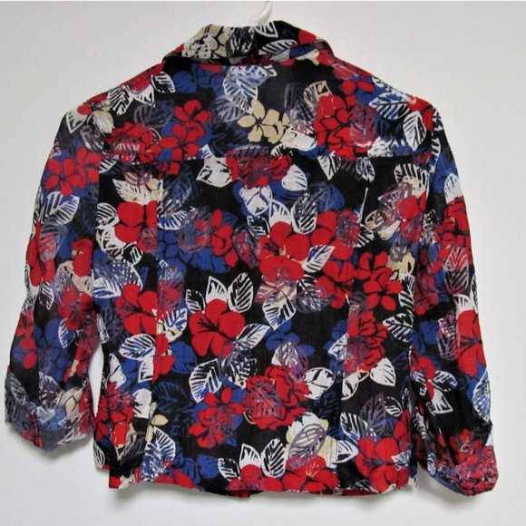 Ruby Rd Favorites Red White Blue Floral Sheer Blouse - Picture 2 of 9